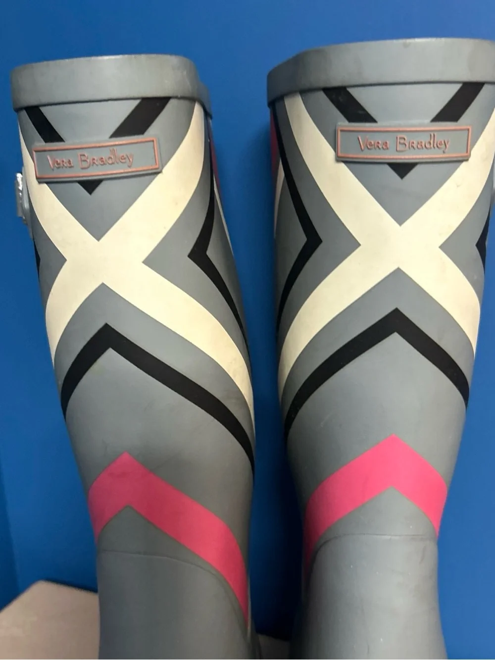 Vera Bradley Gray & Pink Women's Tall Rain Boots size 8